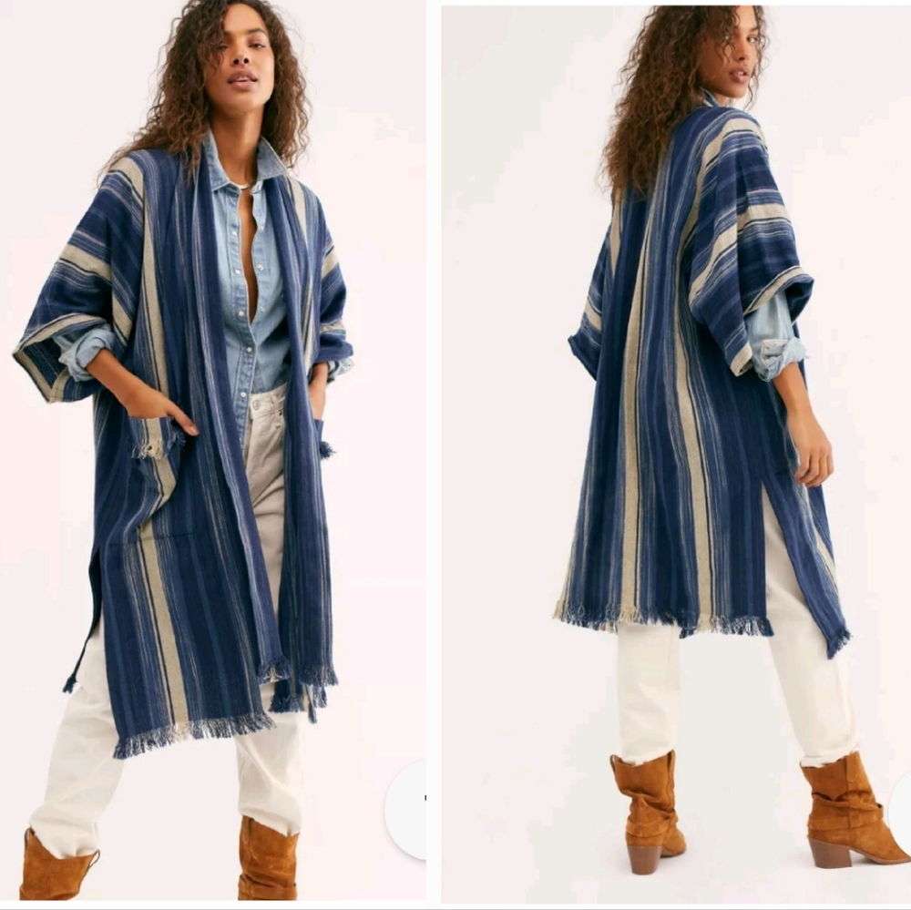 Free People Odyssey Striped Indigo Kimono
